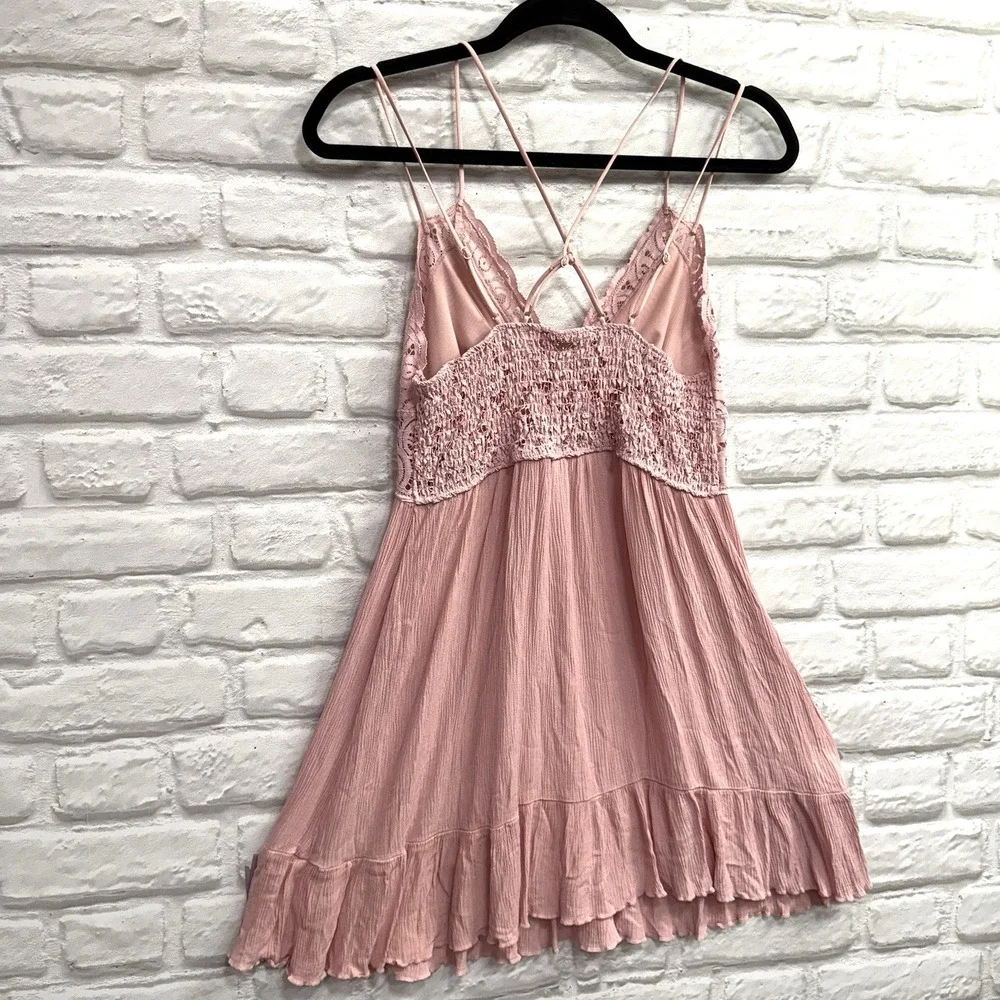Y2K Victorias Secret Pink Dress Fairy Lace Babydoll Crochet Blush Pink Sz Large